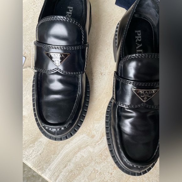 PRADA brushed black leather slip on loafers - Picture 2 of 10